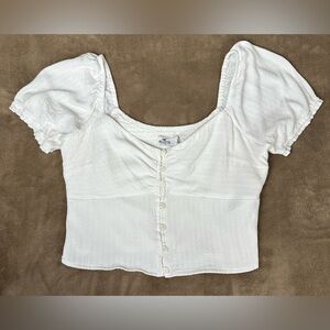 Hollister Babydoll Puff Sleeve Button Front Textured Crop Top Large Coquette
